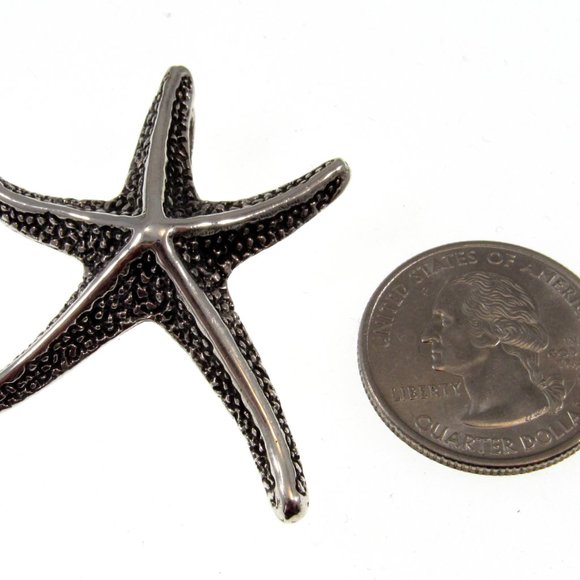 Solid 925 Sterling Silver Textured Starfish Slide Pendant - Sea Life Jewelry - Picture 5 of 8